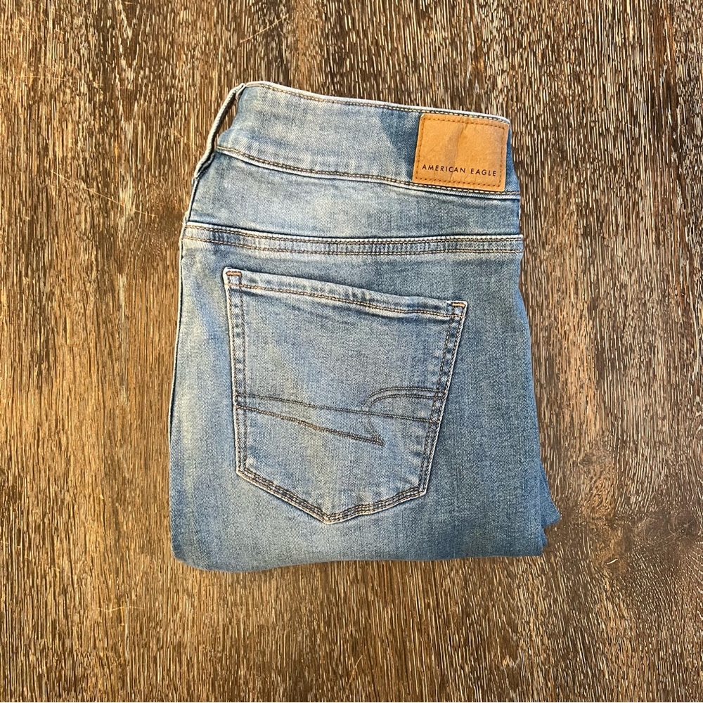 American Eagle Favorite Boyfriend Stretch Flare Denim Blue Jeans Size 8 LONG